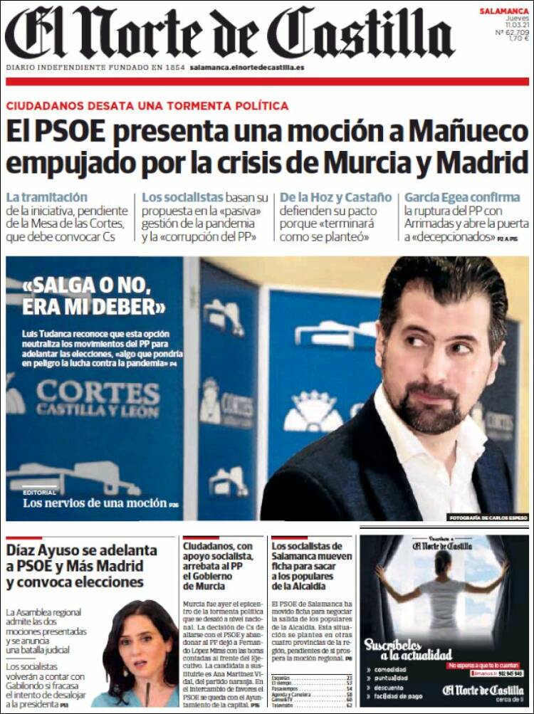 Portada de Norte de Castilla - Salamanca (España)