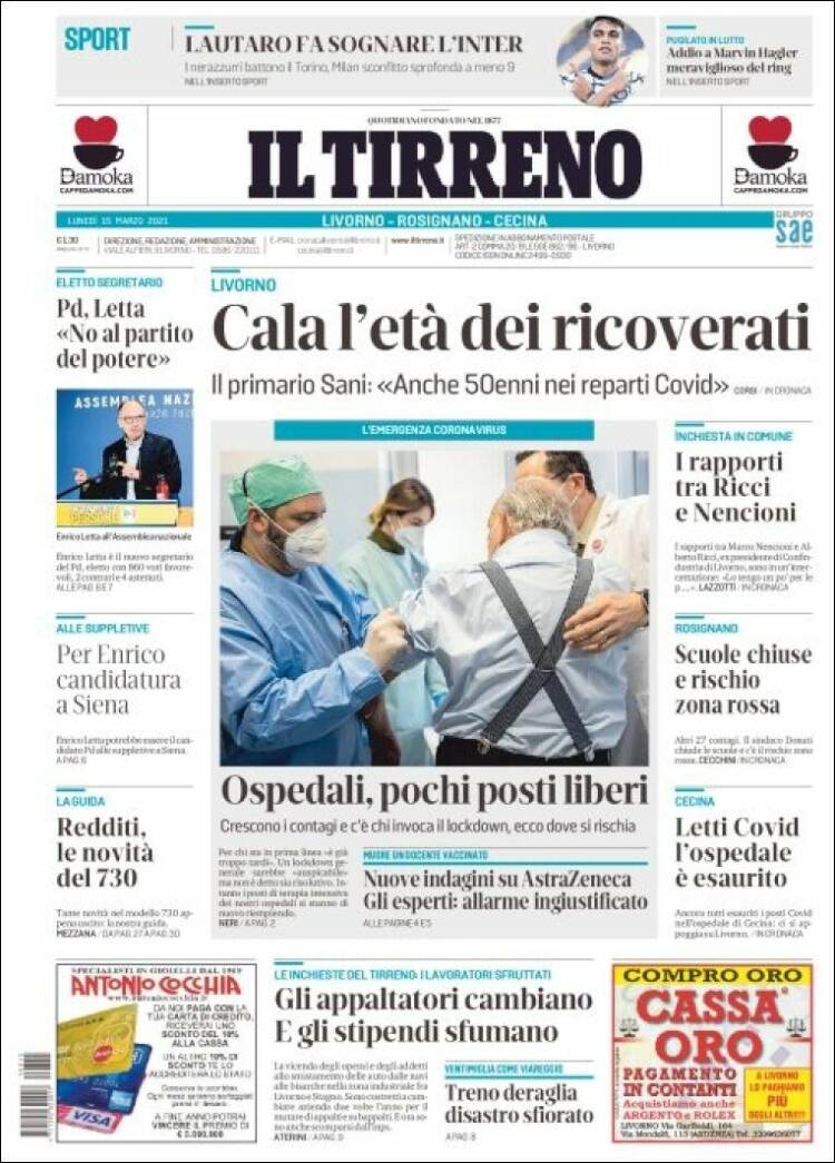 Portada de Il Tirreno (Italia)