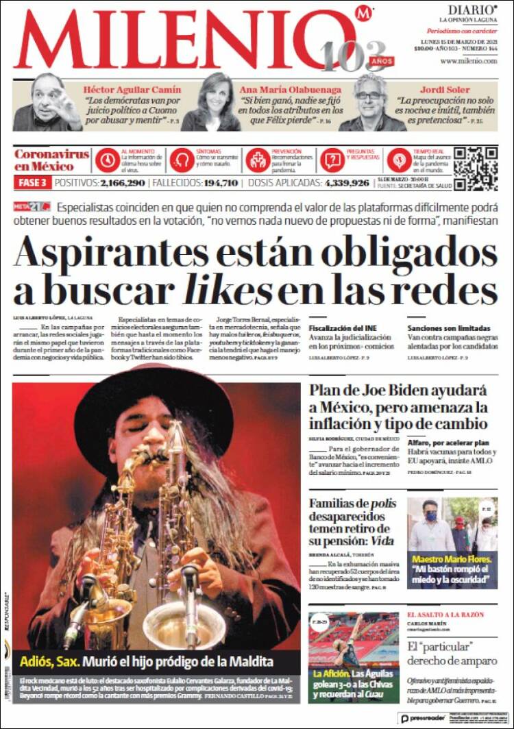 Portada de Milenio - Laguna (México)
