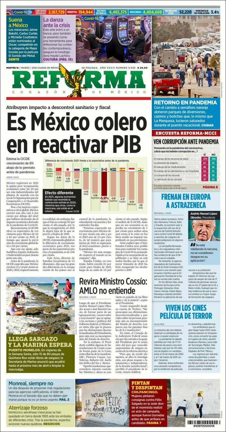 Portada de Reforma (México)