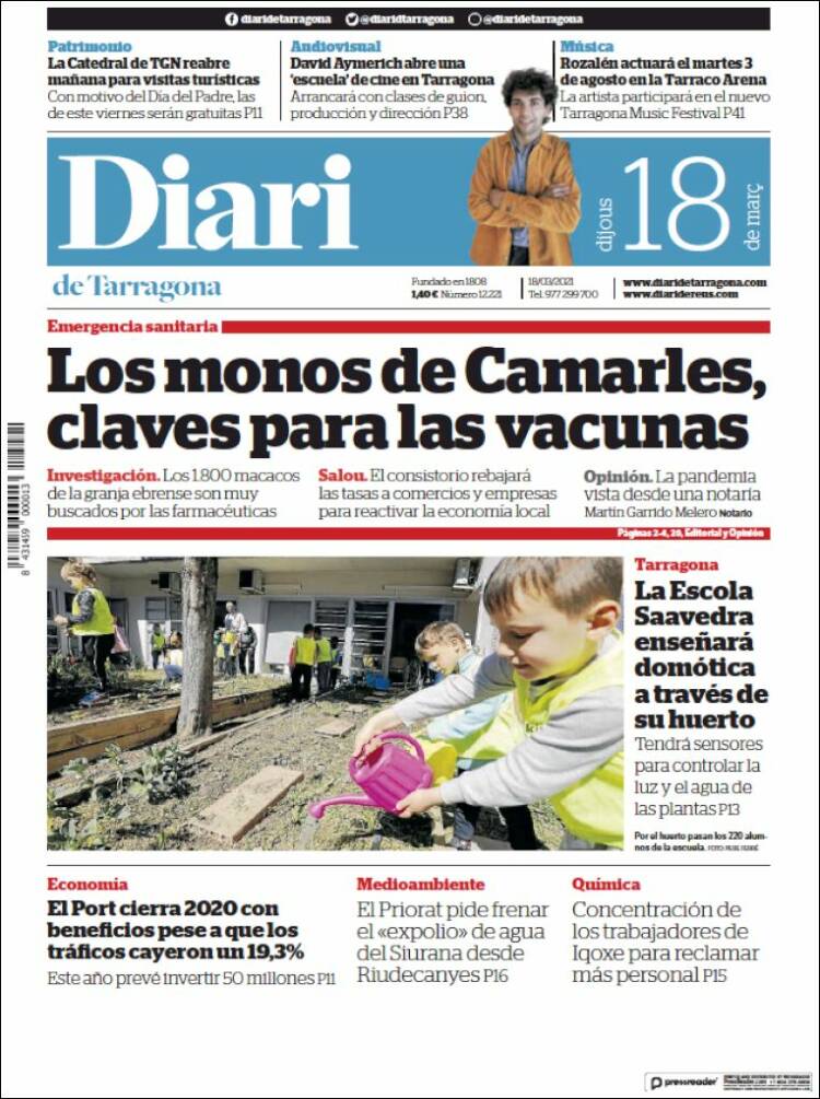 Portada de Diari de Tarragona (España)