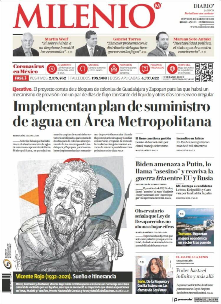 Portada de Milenio - Jalisco (México)