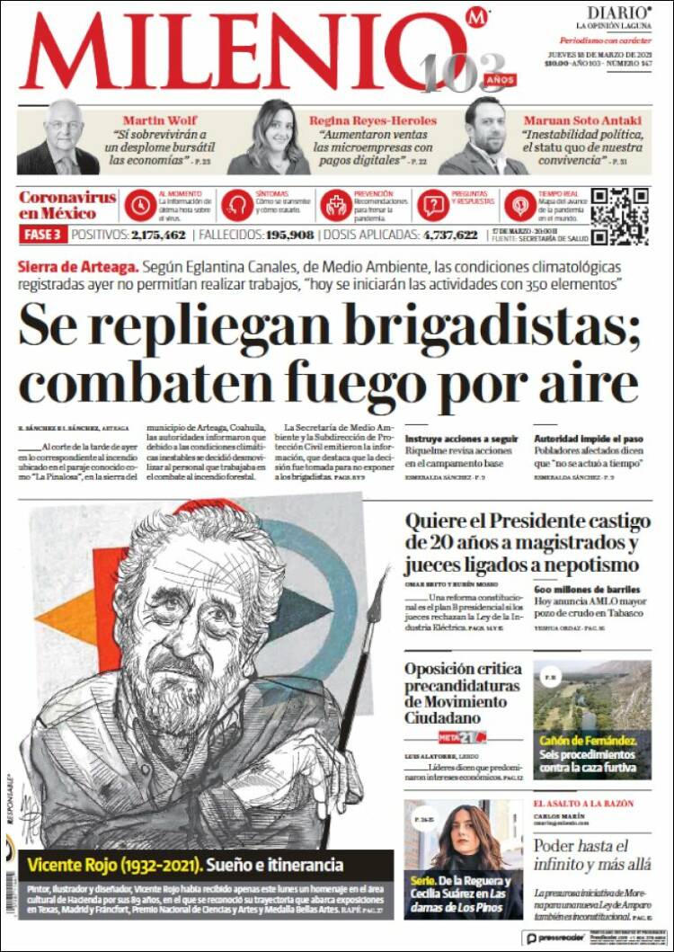 Portada de Milenio - Laguna (México)