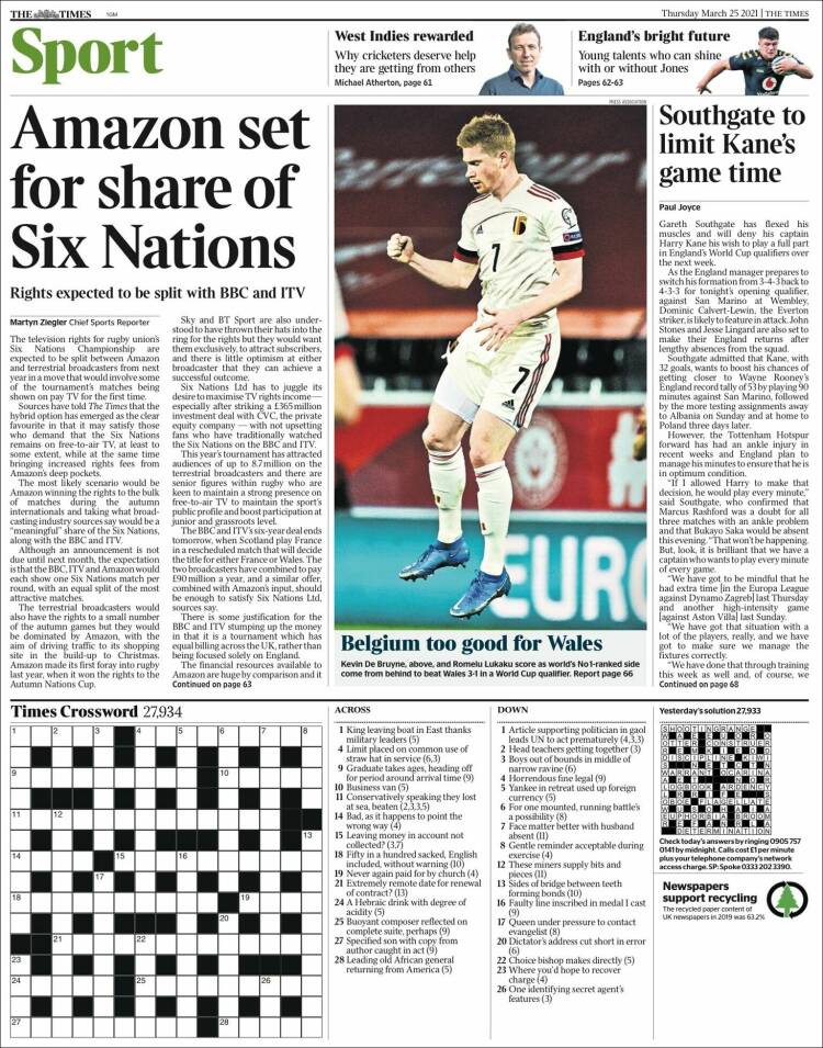 Portada de The Times Sport (Reino Unido)