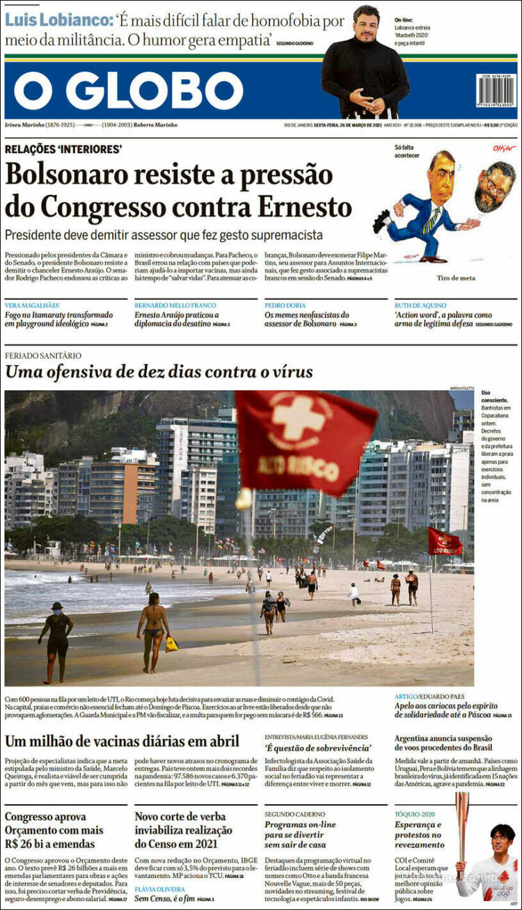 Portada de O Globo (Brasil)
