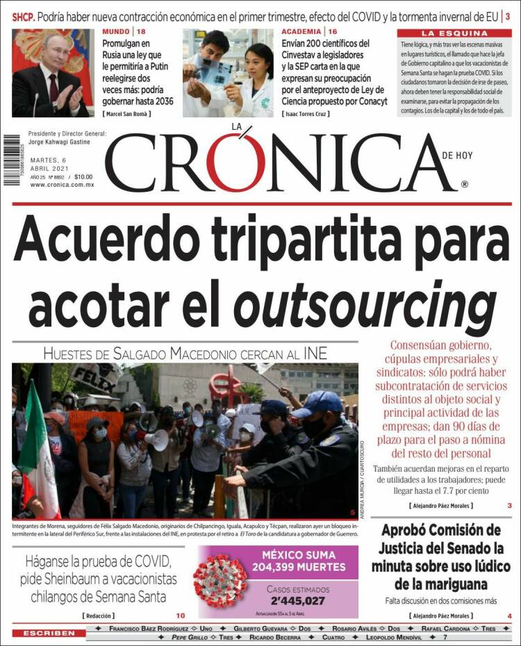 Portada de La Crónica de Hoy (México)