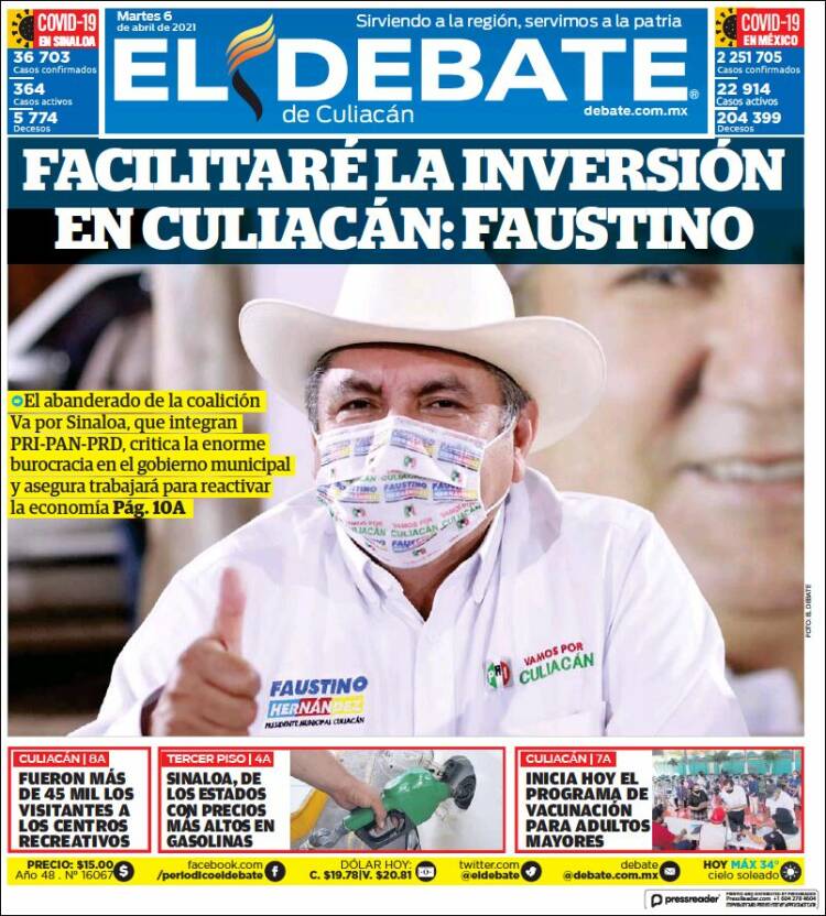 Portada de El Debate de Culiacán (México)