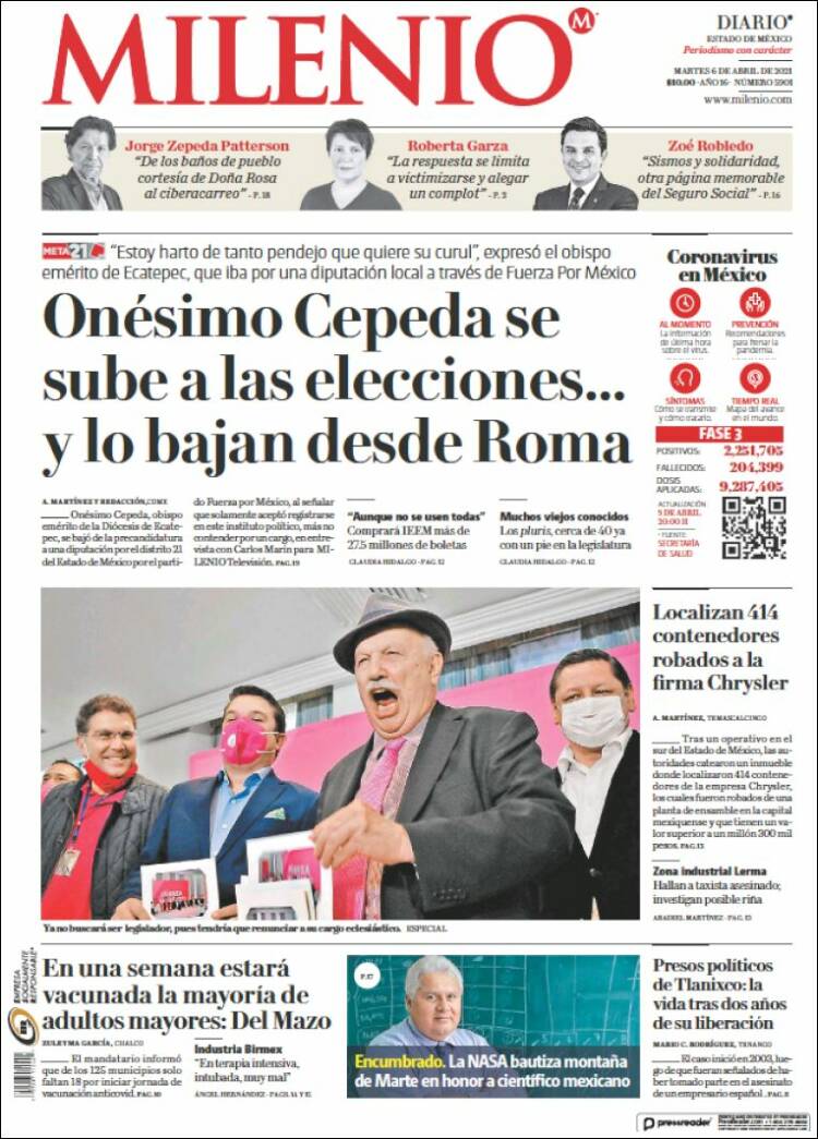 Portada de Milenio - Estado de México (México)