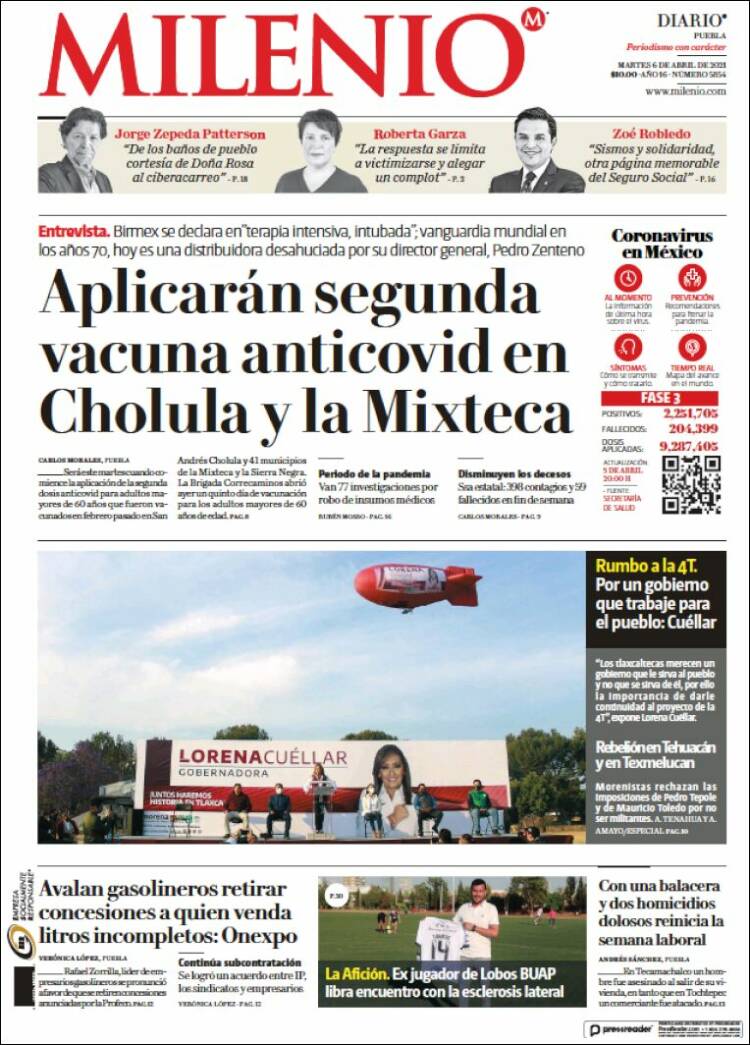 Portada de Milenio de Puebla (México)