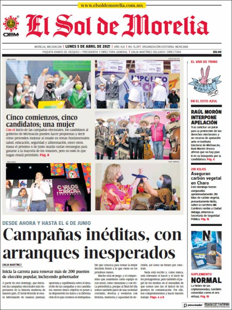 Portada de El Sol de Morelia (México)