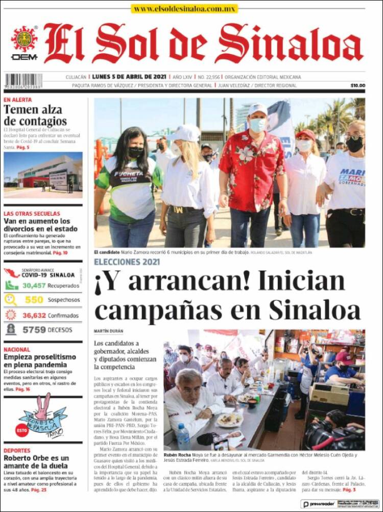 Portada de El Sol de Sinaloa (México)
