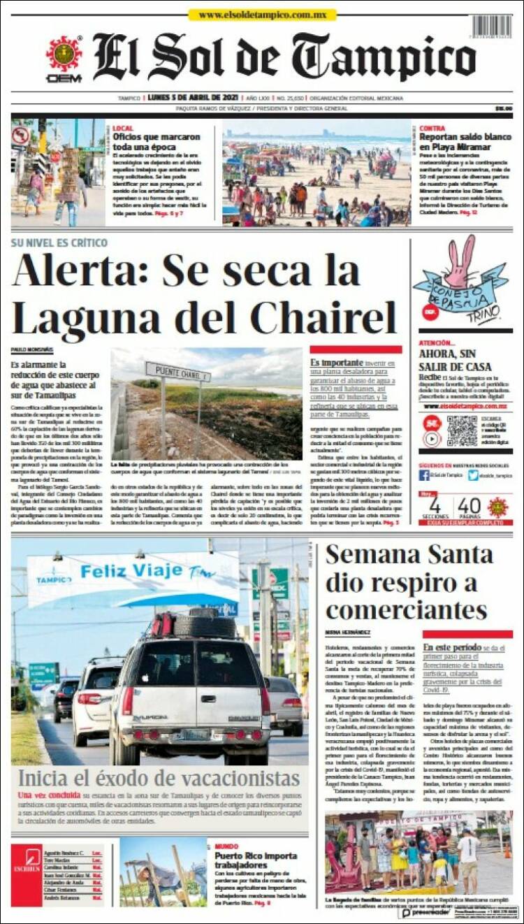 Portada de El Sol de Tampico (México)