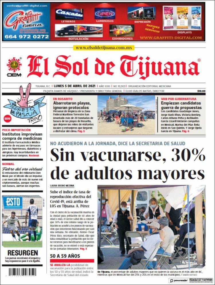 Portada de El Sol de Tijuana (México)