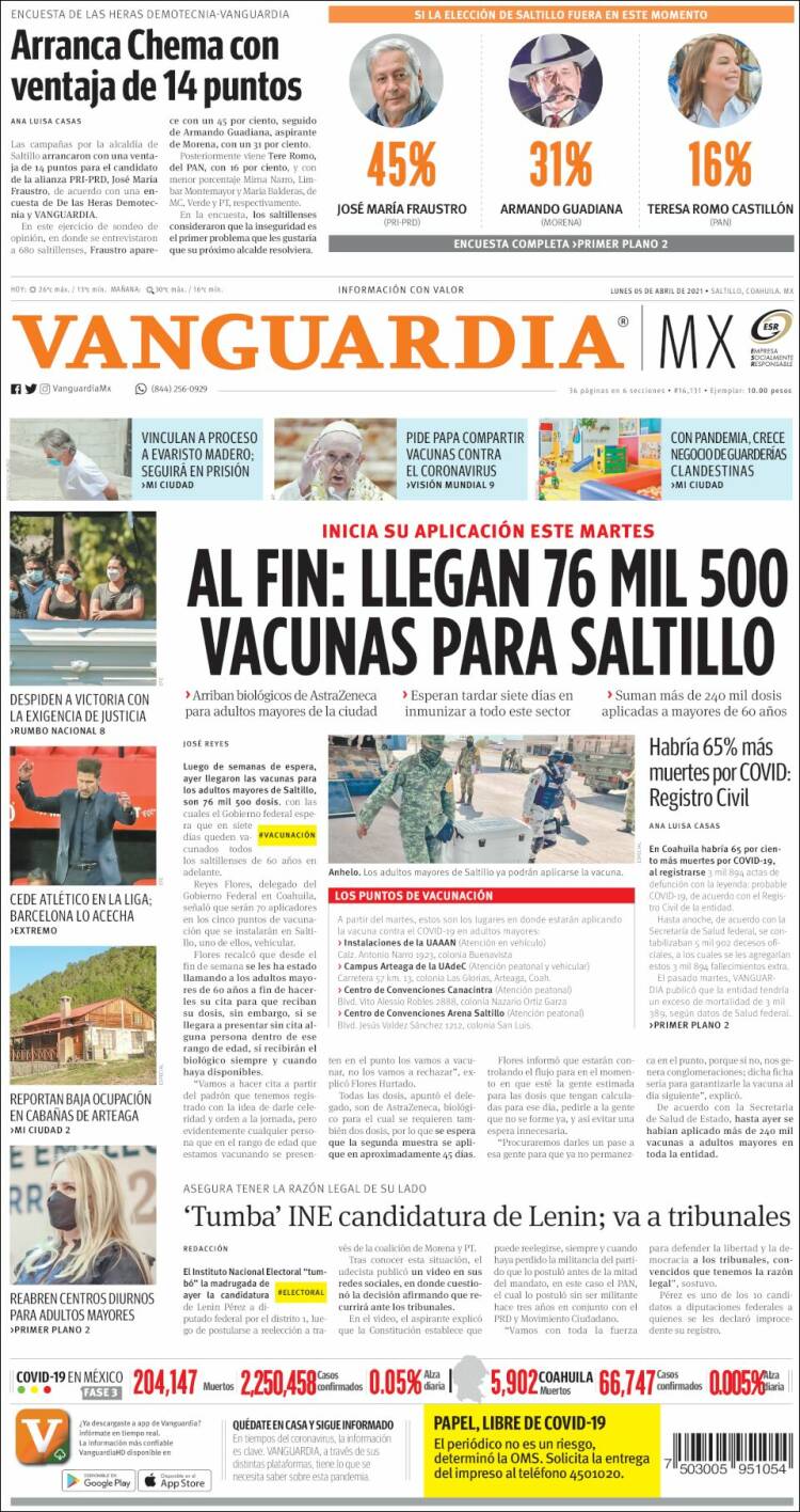 Portada de Vanguardia (México)