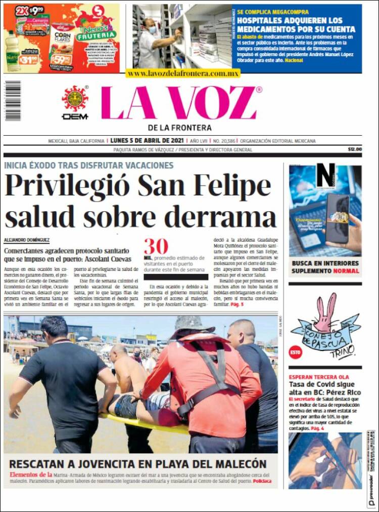 Portada de La Voz de la Frontera (México)