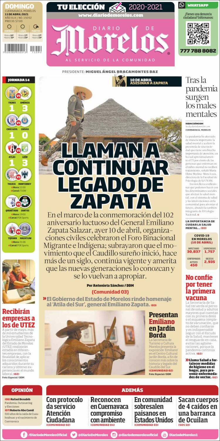 Portada de Diario de Morelos (México)