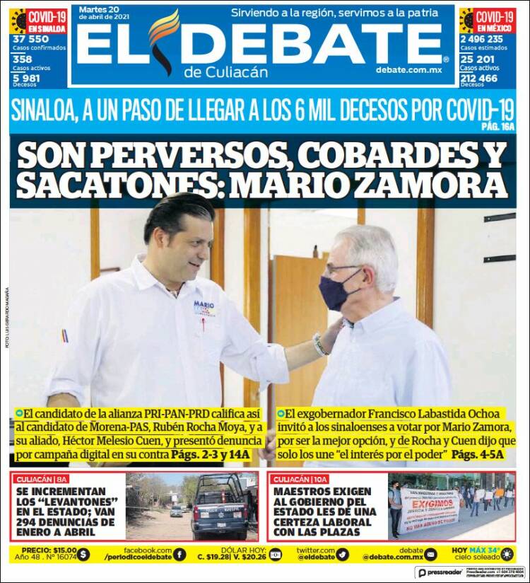 Portada de El Debate de Culiacán (México)