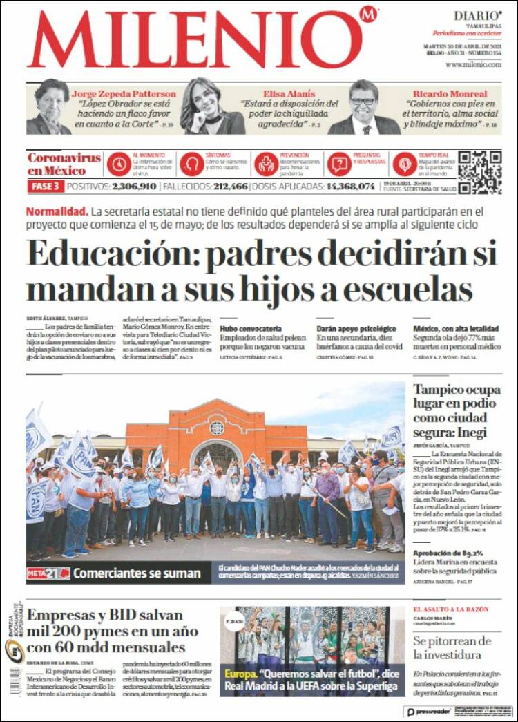 Portada de Milenio - Tamaulipas (México)