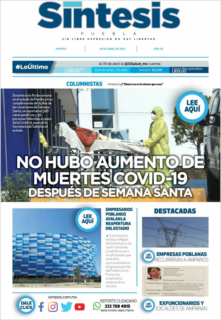 Portada de Síntesis - Puebla (México)