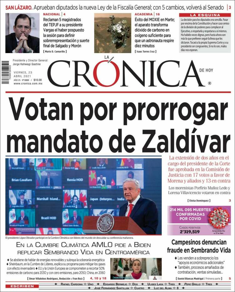 Portada de La Crónica de Hoy (México)