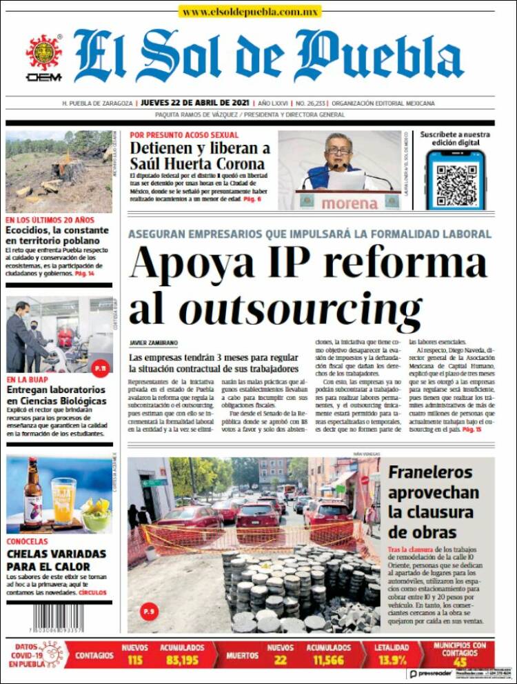 Portada de El Sol de Puebla (México)