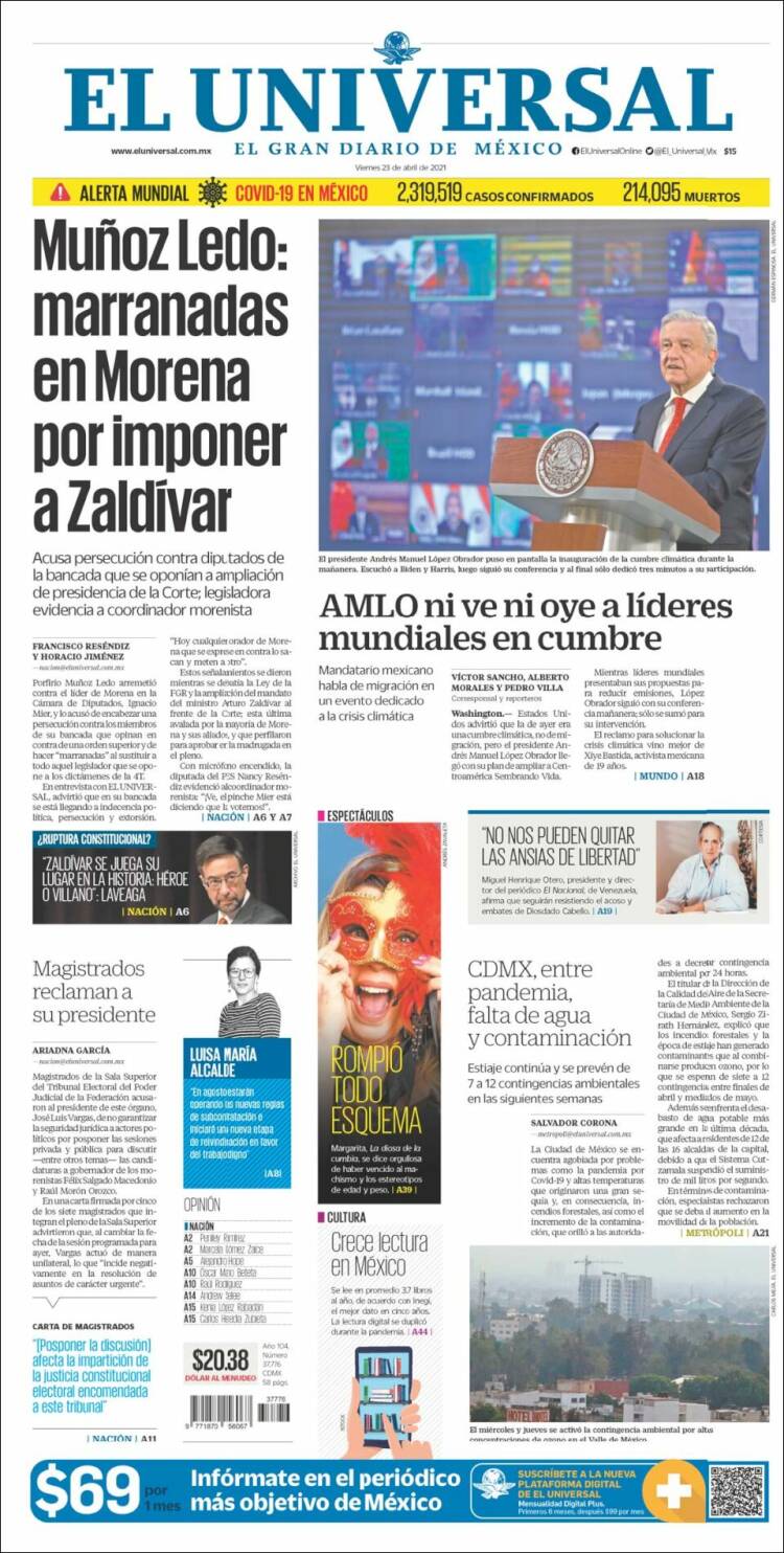 Portada de El Universal (México)