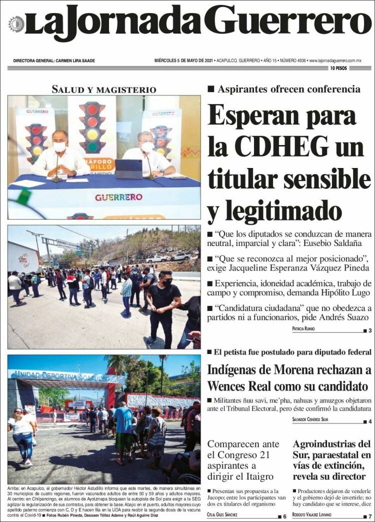 Portada de La Jornada de Guerrero (México)