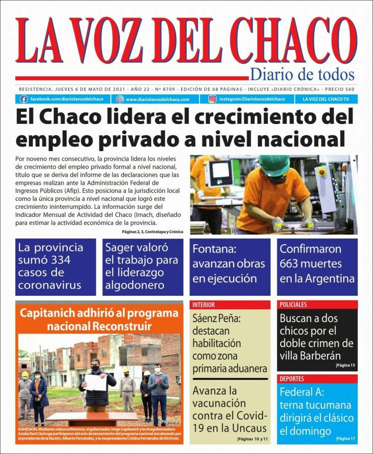 Portada de La Voz del Chaco (Argentina)