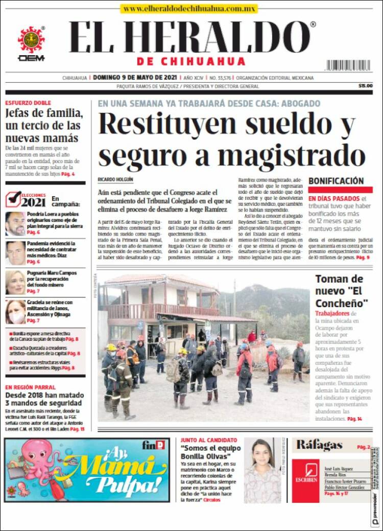 Portada de El Heraldo de Chihuahua (México)
