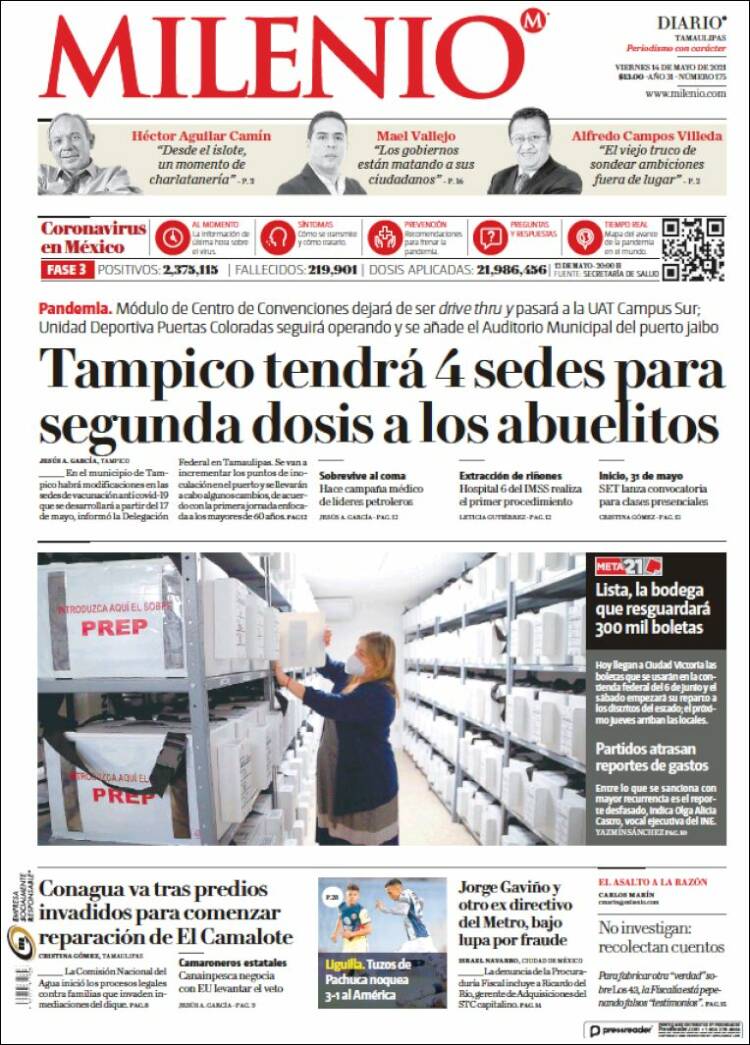 Portada de Milenio - Tamaulipas (México)