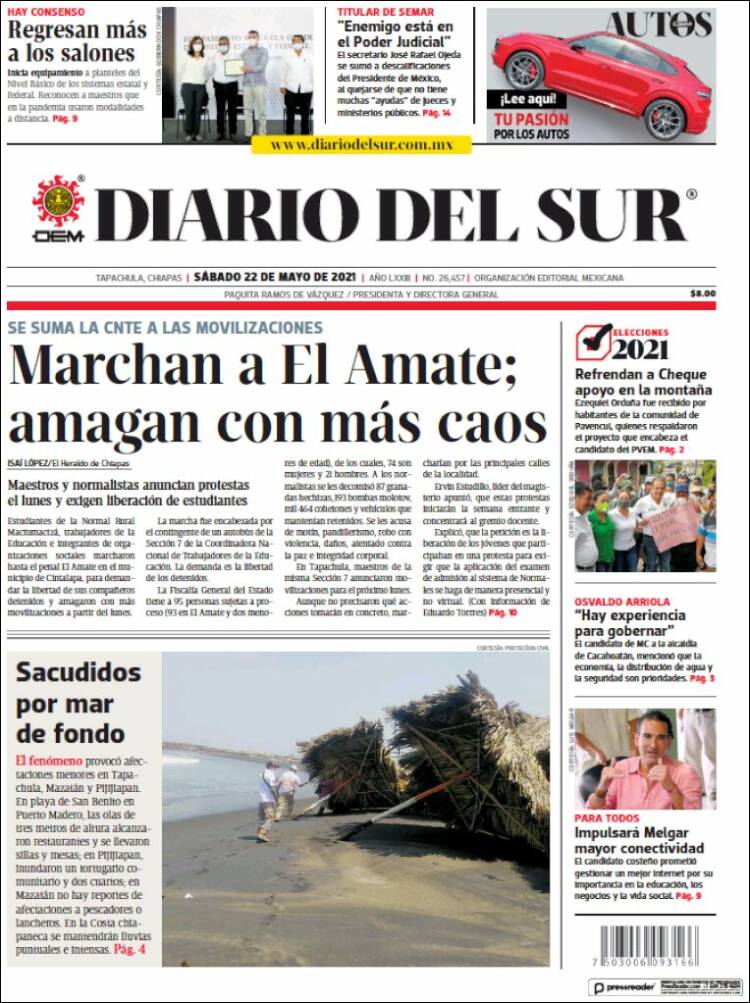 Portada de El Diario del Sur (México)