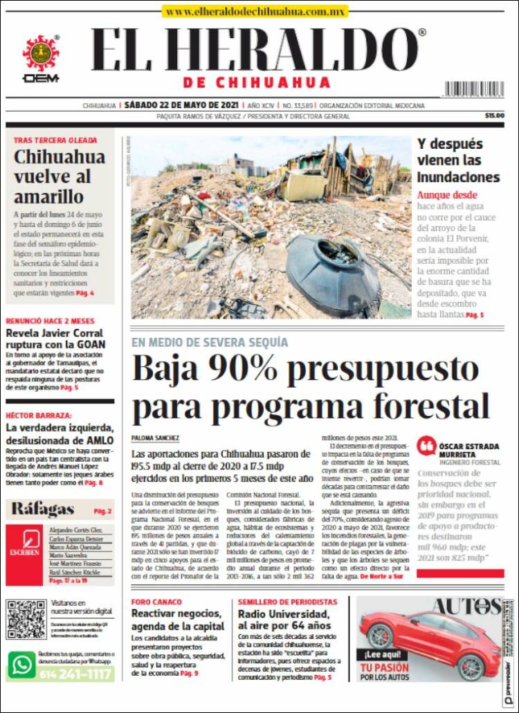 Portada de El Heraldo de Chihuahua (México)