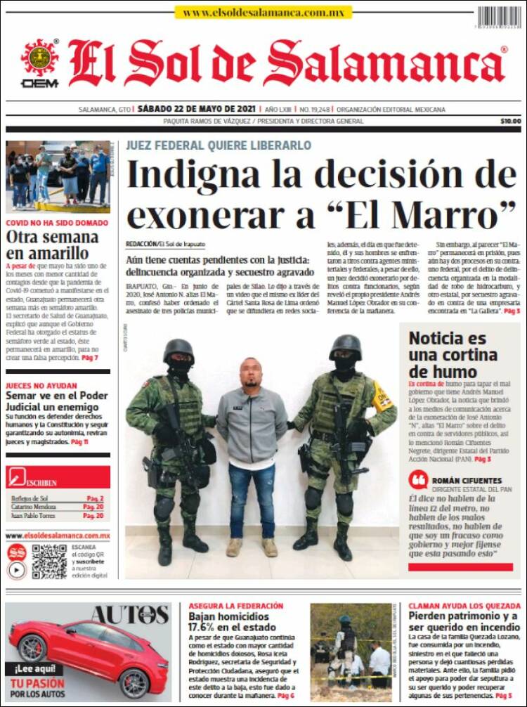 Portada de El Sol de Salamanca (México)