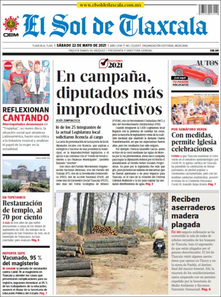 Portada de El Sol de Tlaxcala (México)