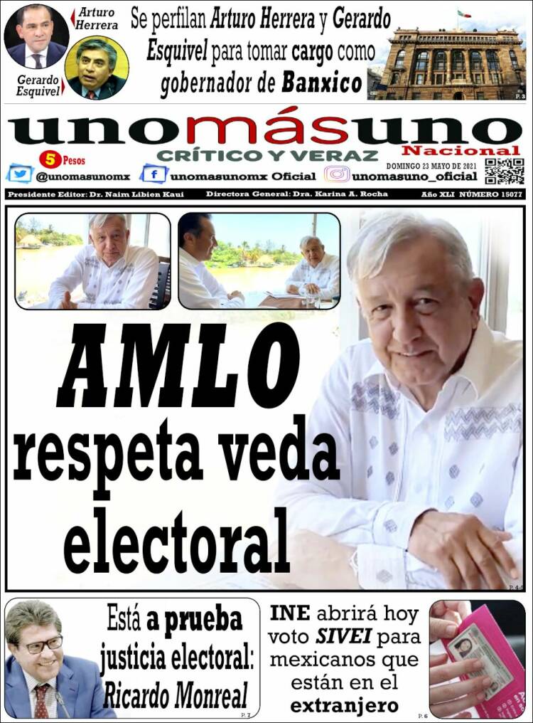 Portada de unomásuno (México)