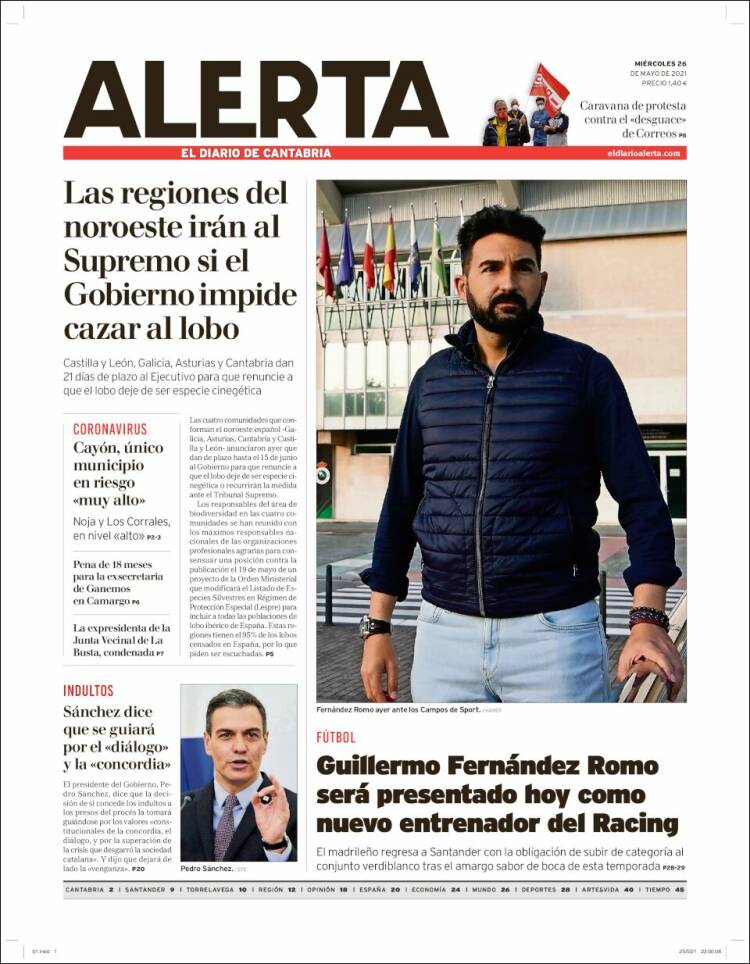 Portada de Alerta - El Diario de Cantabria (Espagne)