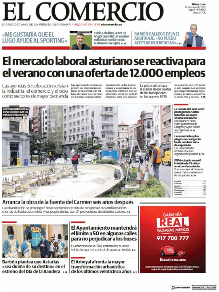 Portada de El Comercio - Gijón (Espagne)