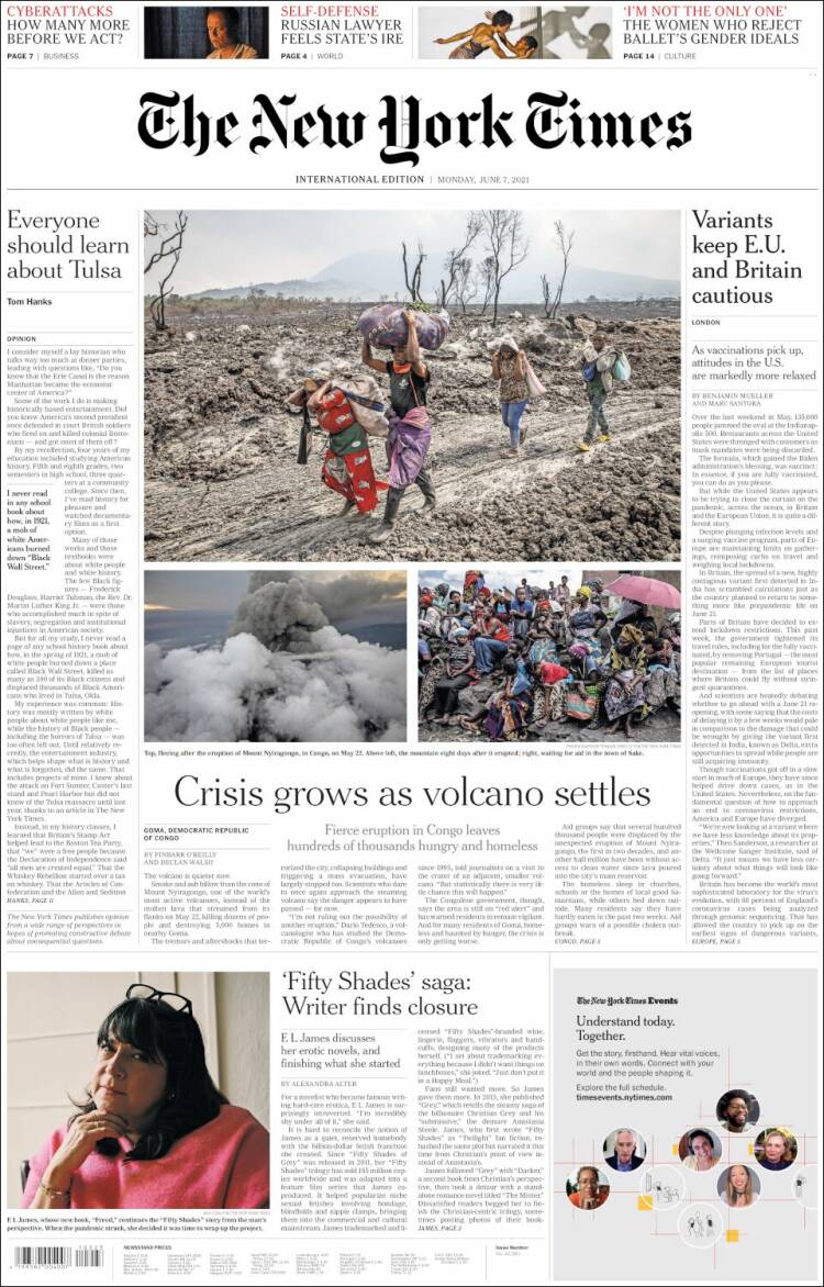 Portada de International New York Times (Europa)
