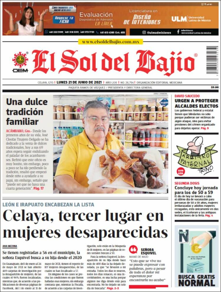 Portada de El Sol del Bajio (México)