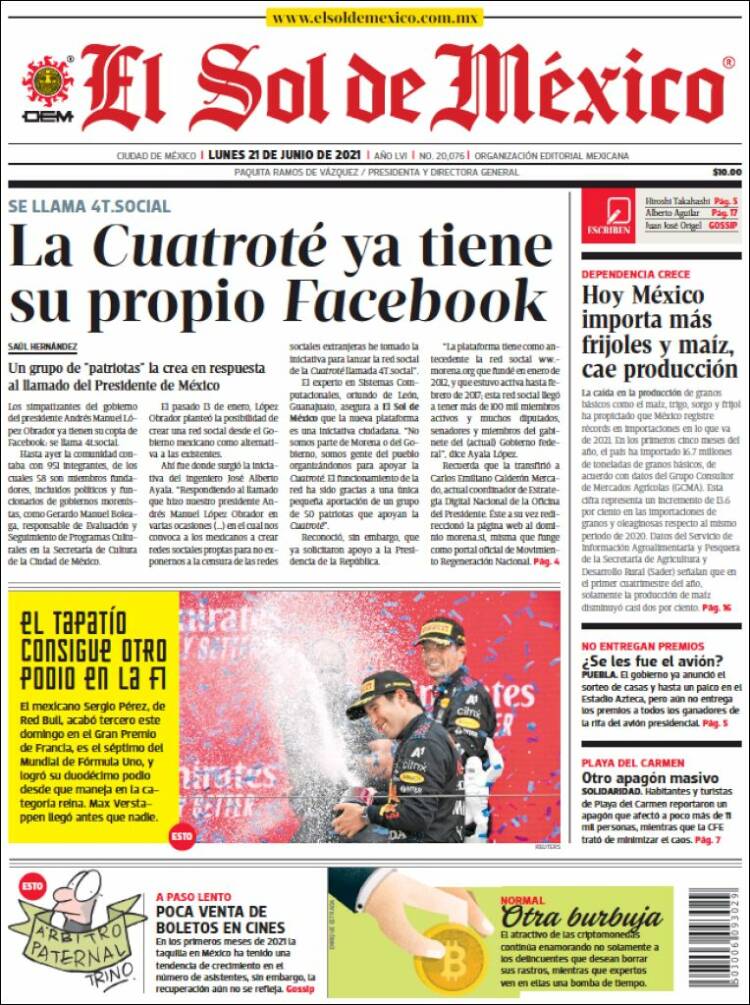 Portada de El Sol de México (México)