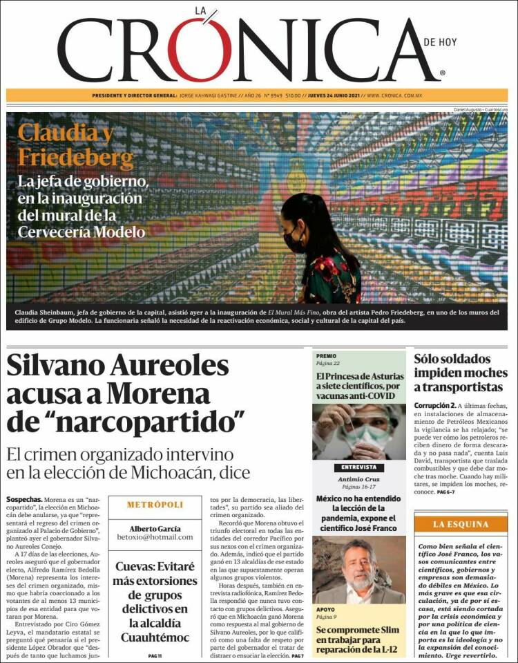 Portada de La Crónica de Hoy (México)