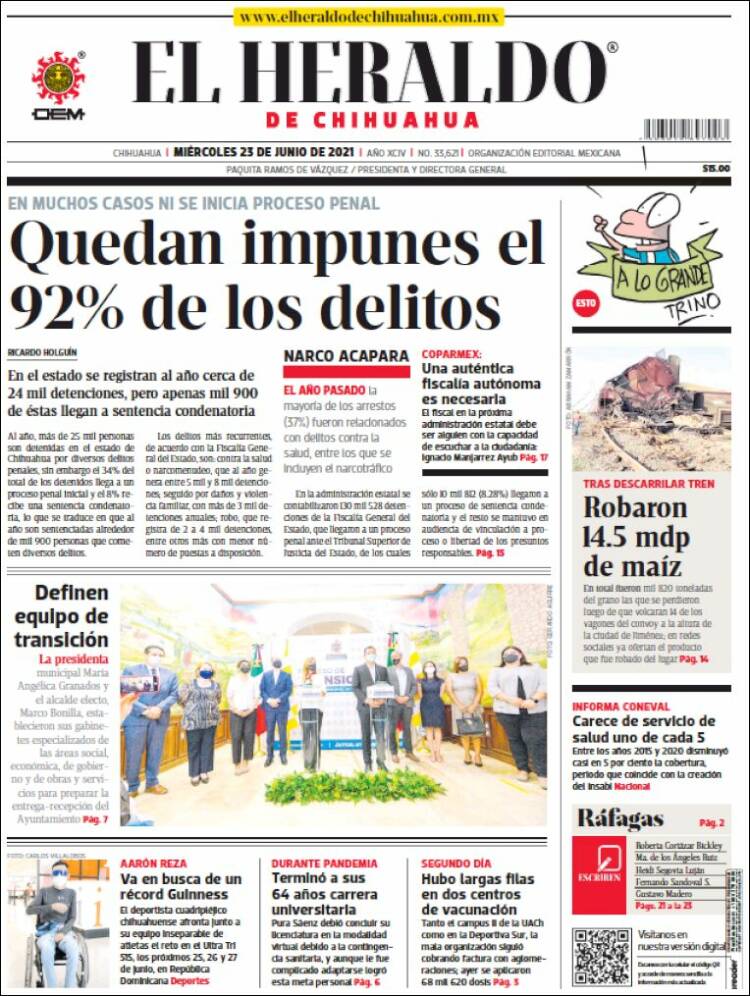 Portada de El Heraldo de Chihuahua (México)