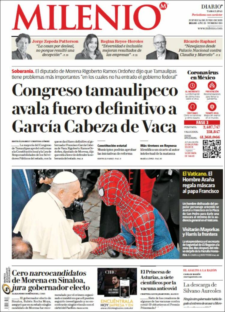 Portada de Milenio - Tamaulipas (México)