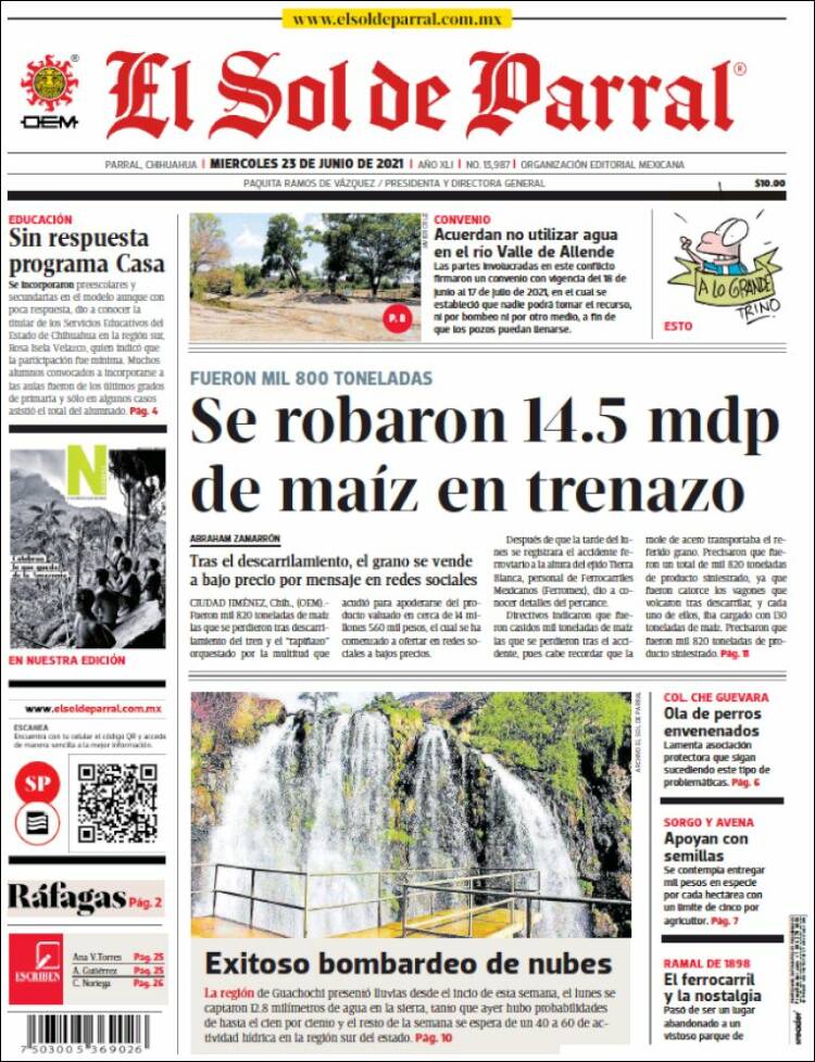 Portada de El Sol de Parral (México)