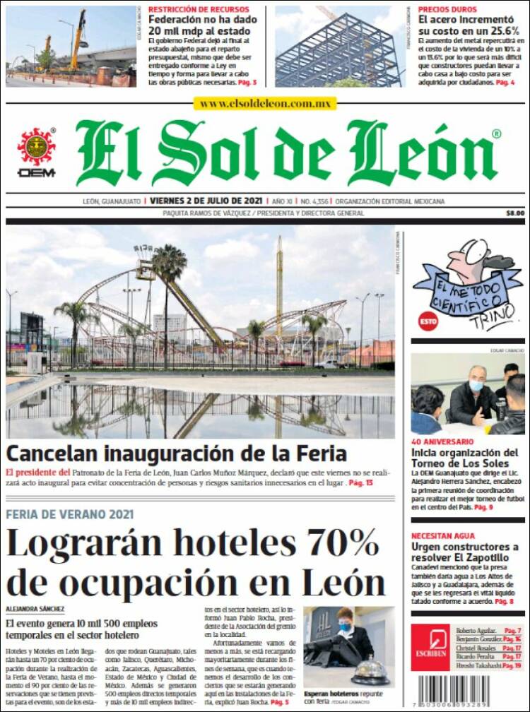Portada de El Sol de León (México)
