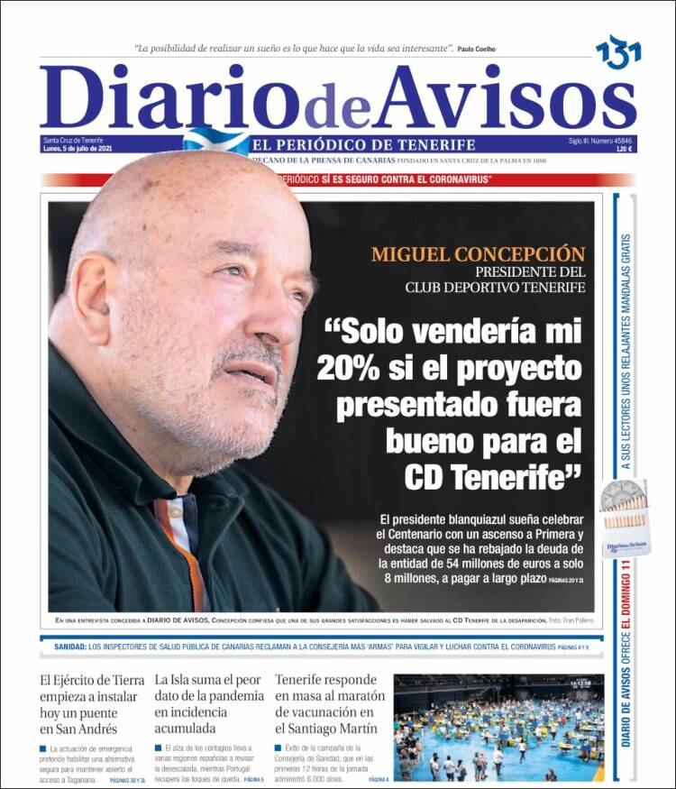 Portada de Diarios de Avisos (España)