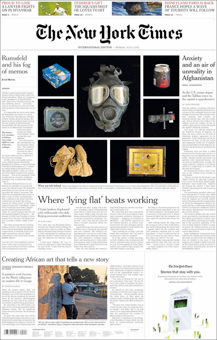 Portada de International New York Times (Europa)