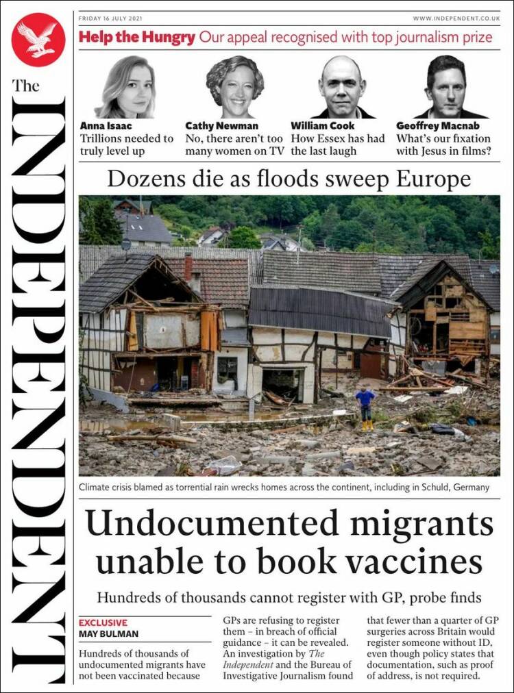Portada de The Independent (Reino Unido)