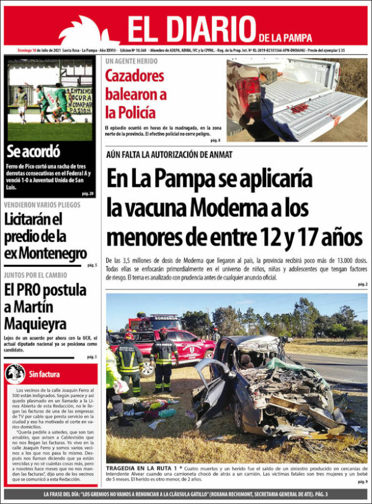 Portada de Diario de La Pampa (Argentina)