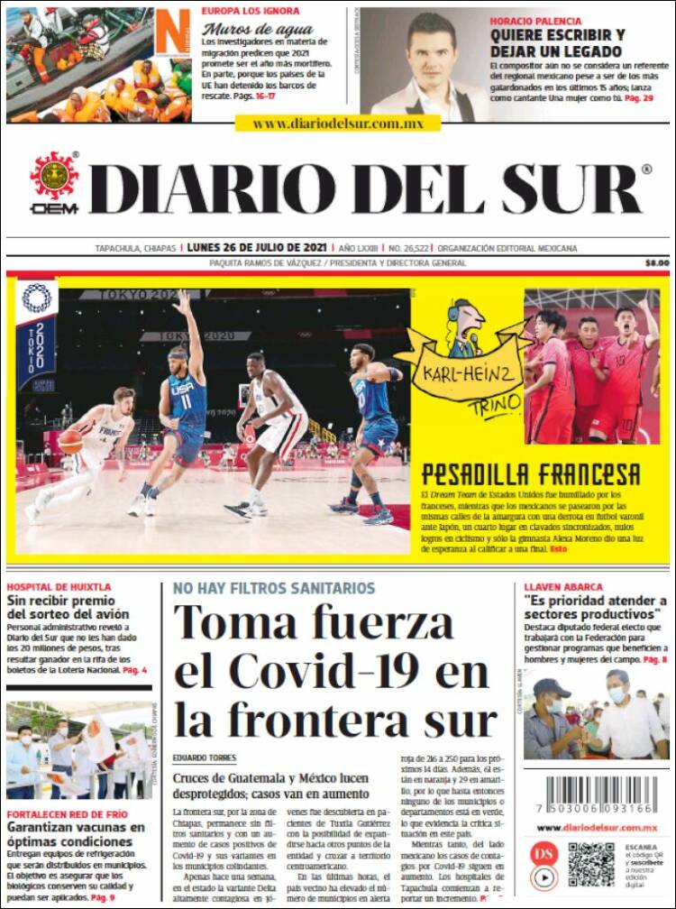Portada de El Diario del Sur (México)